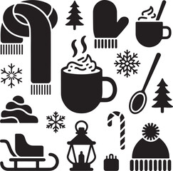 Winter Holiday Black and White Icons Christmas Vector Design Elements