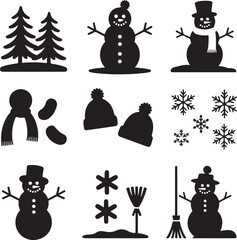 Winter Holiday Vector Collection with Snowmen Trees Hats and More