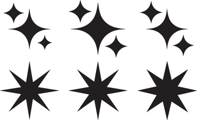 Obraz premium Six Black Starburst And Sparkle Icons On White Background shine glitter