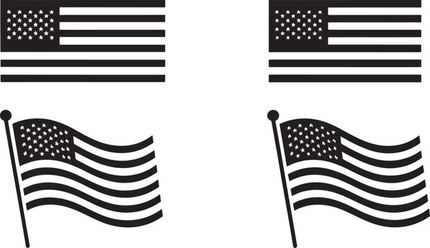 Two American flags waving and two static flags usa flag stars and stripes