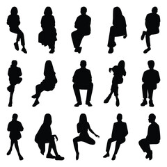 Vector collection set of sitting people silhouettes.	
