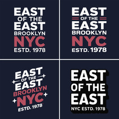 Urban Brooklyn NYC typography badge set with bold modern streetwear lettering for retro city apparel designs
