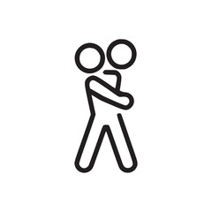 A simple line drawing of two stick figures embracing each other on a plain white background space