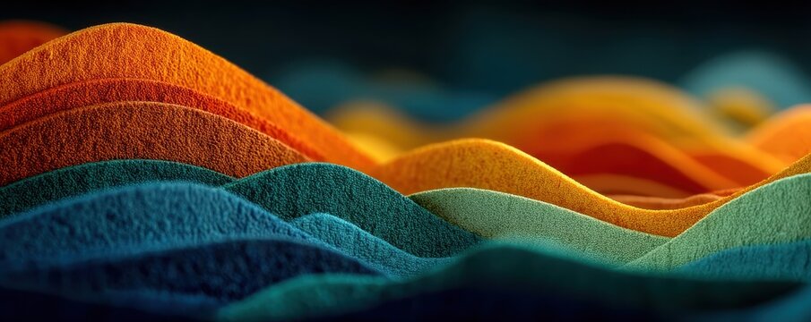 Vibrant abstract rainbow waves in teal, orange, and blue create a dynamic background. - Powered by Adobe