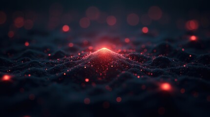 Central digital node linking multiple glowing points in dark abstract space
