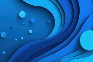 Abstract blue layered waves with circular dots forming a modern digital background design