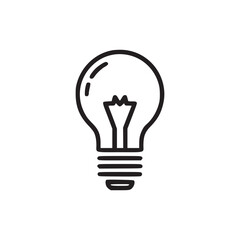 A simple black and white line drawing of a light bulb centered on a plain white background space