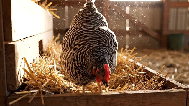 Barnyard scenes feature a clucking cinematic shots of hen home