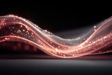 Obraz premium Abstract red glow: flowing light waves with sparkling bokeh on a dark background
