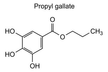 Propyl gallate, chemical structure of propyl gallate, drug substance