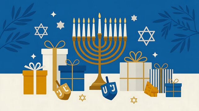 Hanukkah celebration with gifts