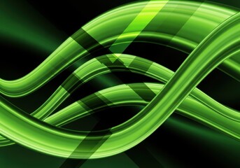 Abstract green wavy lines intertwining on a dark background, creating a dynamic and modern visual effect with vibrant energy
