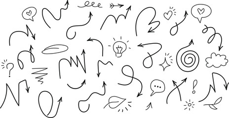 Hand drawn arrow collection doodle style directional elements and indicators