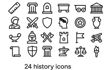 Outline symbols representing history, ancient culture, warfare, and education
