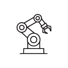 Outline illustration of an industrial robot arm with a gripper on a white background in simple style