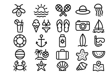 Fototapeta premium Minimalist line art elements for summer vacation and beach holiday travel