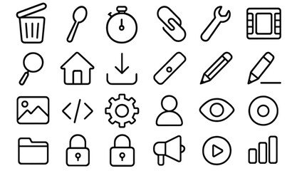 Essential outline icons for web and mobile user interface design and navigation menus