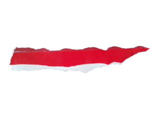 Red ripped paper strip texture with ragged edges, isolated object isolated on transparent background