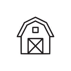 Obraz premium A simple line drawing of a barn with a square window and crossed doors on a plain white background