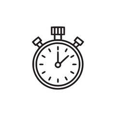 A simple line drawing of a stopwatch with two buttons and a top winder on a white background