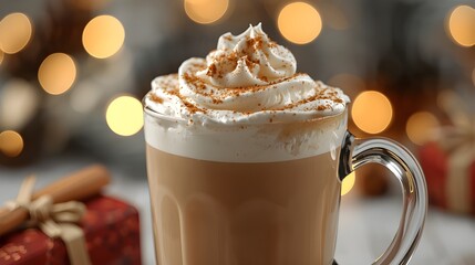 Cozy Creamy Holiday Coffee with Warm Christmas Lights
