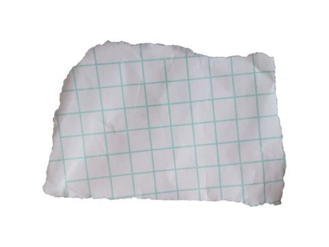 Torn piece of white grid paper with rough edges for design element isolated on transparent background - Powered by Adobe