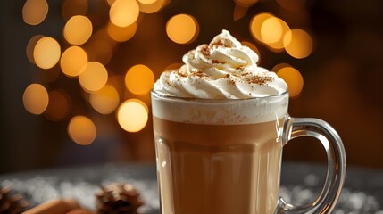Cozy Creamy Holiday Coffee with Warm Christmas Lights