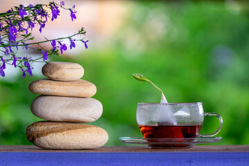 cup of tea and flowers, tea in the garden