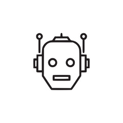 Isolated minimalist robot head outline with antennae and rectangular mouth on white background