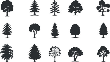 Tree Silhouettes Set – Pine Spruce Evergreen Deciduous
