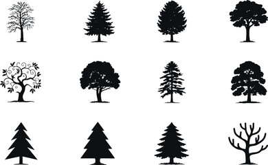 Collection of diverse tree silhouettes