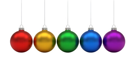 Five Colorful Christmas Ornaments Hanging on Black Background Keywords: Christmas, ornament