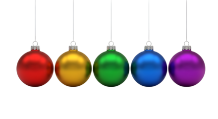 Five Colorful Christmas Ornaments Hanging on Black Background Keywords: Christmas, ornament