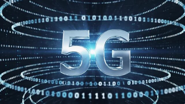 Digital cloud activating 5G network. Abstract binary code streams swirling into glowing connectivity hub. High-speed internet visualization for integrated tech systems and future data transmission.