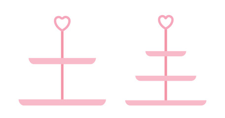 Set of pink tiered cake stand flat vector illustration.
Empty dessert or fruit tiered stand clipart.
Cupcake Stand.
Dessert Stand.
Tea Party.
White background.