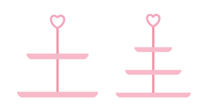 Set of pink tiered cake stand flat vector illustration.
Empty dessert or fruit tiered stand clipart.
Cupcake Stand.
Dessert Stand.
Tea Party.
White background.