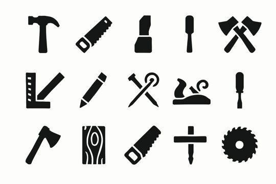 Silhouetted hand tools collection for woodworking and carpentry