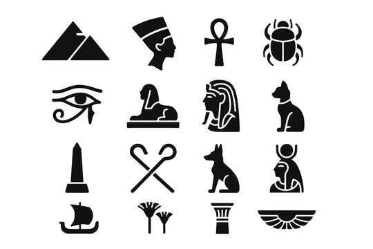 Ancient egyptian symbols: pyramids, ankh, sphinx, and more icons