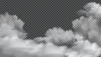 Isolated realistic special effect of steam, smoke, fog, clouds on transparent background