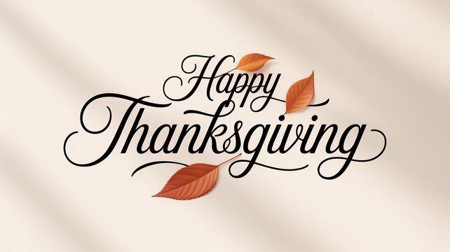 Elegant Happy Thanksgiving typography with autumn leaves decorative lettering for holiday greeting cards invitations and seasonal designs - Powered by Adobe