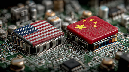 Semiconductor Technology War and Microchip Rivalry Between China and USA Concept