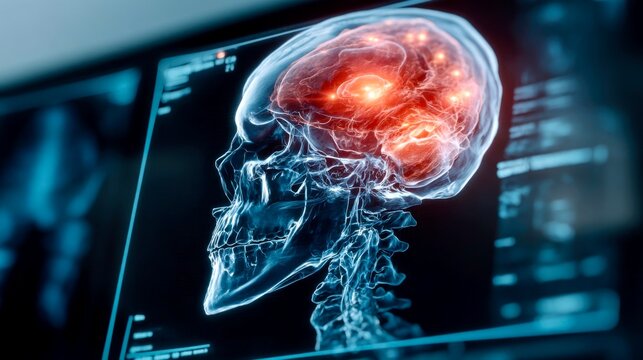 Advanced imaging technology reveals brain activity and structure in a detailed skull visualization for medical and educational purposes