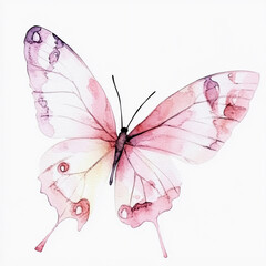 Watercolor illustration of a delicate butterfly with transparent pink wings
