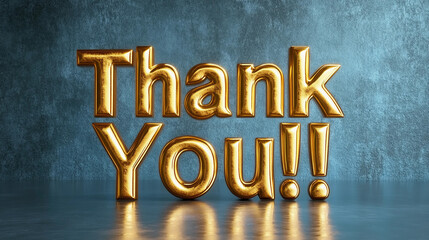 Bold 3D golden "Thank You" text on a reflective surface with a textured background