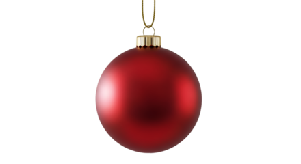 Red Christmas ornament hanging on gold string on black background