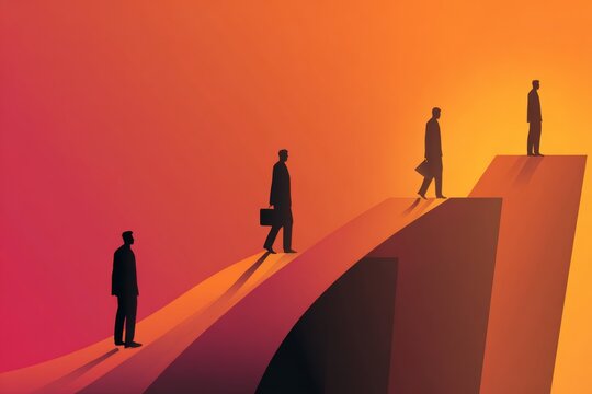 Business Growth Curve Illustration Showing Progress and Success in a Competitive Landscape at Sunset