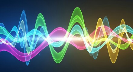 Colorful glowing light waves and sound frequency visualization.