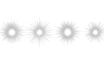Fototapeta premium Four abstract starburst or sunburst graphic elements in a line on a white background