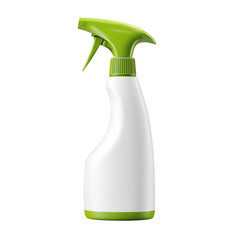 A sleek white spray bottle with a vibrant green top and base, designed for cleaning or gardening, presented on a transparent background. background removed