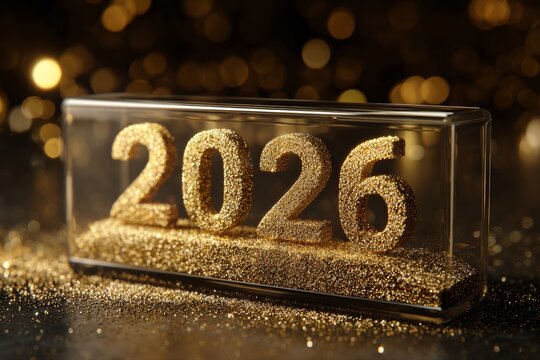 New Year 2026 Loading Concept With Gold Glitter and Sparkling Bokeh Background in High Resolution
